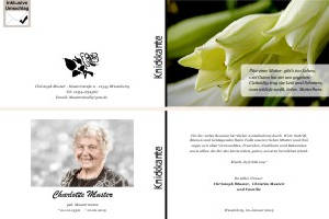 Lilie, Calla, Sonnenblume. Persönliche Trauerdankeskarten nach Trauerfall, Beerdigung und Todesfall