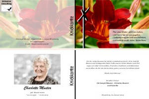 Lilie, Calla, Sonnenblume. Persönliche Trauerdankeskarten nach Trauerfall, Beerdigung und Todesfall