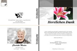 Lilie, Calla, Sonnenblume. Persönliche Trauerdankeskarten nach Trauerfall, Beerdigung und Todesfall