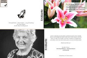 Lilie, Calla, Sonnenblume. Persönliche Trauerdankeskarten nach Trauerfall, Beerdigung und Todesfall