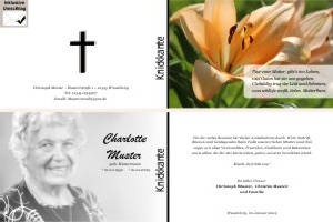 Lilie, Calla, Sonnenblume. Persönliche Trauerdankeskarten nach Trauerfall, Beerdigung und Todesfall