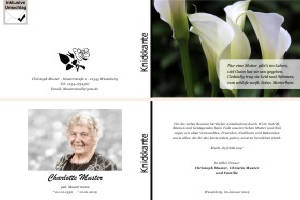 Lilie, Calla, Sonnenblume. Persönliche Trauerdankeskarten nach Trauerfall, Beerdigung und Todesfall