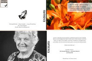 Lilie, Calla, Sonnenblume. Persönliche Trauerdankeskarten nach Trauerfall, Beerdigung und Todesfall