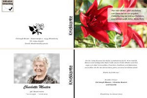 Lilie, Calla, Sonnenblume. Persönliche Trauerdankeskarten nach Trauerfall, Beerdigung und Todesfall