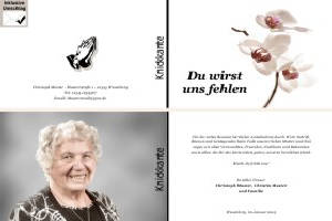 Weiße und rote Orchidee. Persönliche Trauerdankeskarten nach Trauerfall, Beerdigung und Todesfall