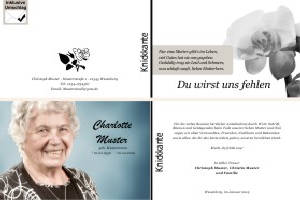 Weiße und rote Orchidee. Persönliche Trauerdankeskarten nach Trauerfall, Beerdigung und Todesfall