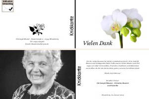 Weiße und rote Orchidee. Persönliche Trauerdankeskarten nach Trauerfall, Beerdigung und Todesfall