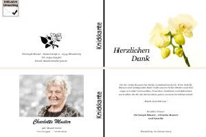 Weiße und rote Orchidee. Persönliche Trauerdankeskarten nach Trauerfall, Beerdigung und Todesfall