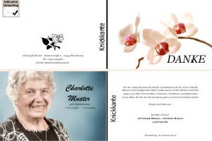 Weiße und rote Orchidee. Persönliche Trauerdankeskarten nach Trauerfall, Beerdigung und Todesfall