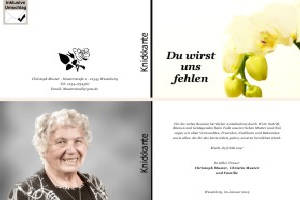 Weiße und rote Orchidee. Persönliche Trauerdankeskarten nach Trauerfall, Beerdigung und Todesfall