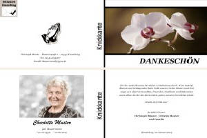 Weiße und rote Orchidee. Persönliche Trauerdankeskarten nach Trauerfall, Beerdigung und Todesfall