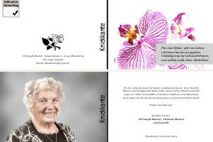 Weiße und rote Orchidee. Persönliche Trauerdankeskarten nach Trauerfall, Beerdigung und Todesfall