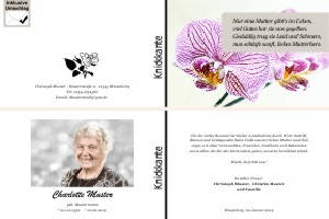 Weiße und rote Orchidee. Persönliche Trauerdankeskarten nach Trauerfall, Beerdigung und Todesfall