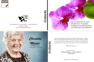 Weiße und rote Orchidee. Persönliche Trauerdankeskarten nach Trauerfall, Beerdigung und Todesfall