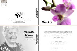 Weiße und rote Orchidee. Persönliche Trauerdankeskarten nach Trauerfall, Beerdigung und Todesfall