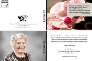 Weiße und rote Orchidee. Persönliche Trauerdankeskarten nach Trauerfall, Beerdigung und Todesfall