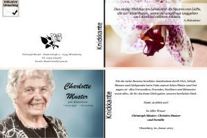 Weiße und rote Orchidee. Persönliche Trauerdankeskarten nach Trauerfall, Beerdigung und Todesfall