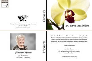 Weiße und rote Orchidee. Persönliche Trauerdankeskarten nach Trauerfall, Beerdigung und Todesfall