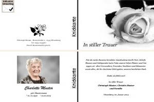 Weiße und rote Rosen, Rosenblüten. Persönliche Trauerdankeskarten nach Trauerfall, Beerdigung und Todesfall
