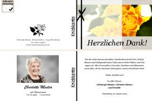 Weiße und rote Rosen, Rosenblüten. Persönliche Trauerdankeskarten nach Trauerfall, Beerdigung und Todesfall