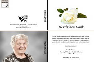 Weiße und rote Rosen, Rosenblüten. Persönliche Trauerdankeskarten nach Trauerfall, Beerdigung und Todesfall