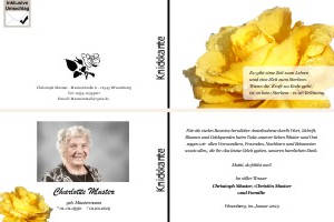 Weiße und rote Rosen, Rosenblüten. Persönliche Trauerdankeskarten nach Trauerfall, Beerdigung und Todesfall