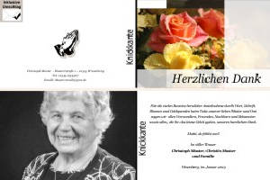 Weiße und rote Rosen, Rosenblüten. Persönliche Trauerdankeskarten nach Trauerfall, Beerdigung und Todesfall