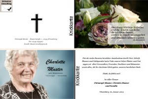 Weiße und rote Rosen, Rosenblüten. Persönliche Trauerdankeskarten nach Trauerfall, Beerdigung und Todesfall