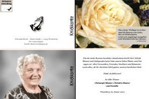 Weiße und rote Rosen, Rosenblüten. Persönliche Trauerdankeskarten nach Trauerfall, Beerdigung und Todesfall