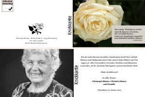 Weiße und rote Rosen, Rosenblüten. Persönliche Trauerdankeskarten nach Trauerfall, Beerdigung und Todesfall