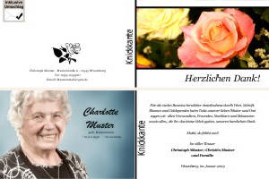Weiße und rote Rosen, Rosenblüten. Persönliche Trauerdankeskarten nach Trauerfall, Beerdigung und Todesfall