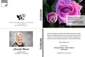 Weiße und rote Rosen, Rosenblüten. Persönliche Trauerdankeskarten nach Trauerfall, Beerdigung und Todesfall