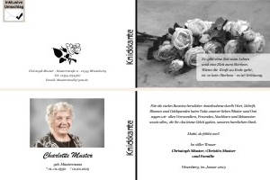 Weiße und rote Rosen, Rosenblüten. Persönliche Trauerdankeskarten nach Trauerfall, Beerdigung und Todesfall