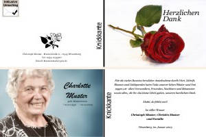Rote Rosen. Persönliche Trauerdankeskarten nach Trauerfall, Beerdigung und Todesfall
