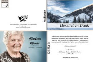 Winter, Winterlandschaft, Schnee. Persönliche Trauerdankeskarten nach Trauerfall, Beerdigung und Todesfall