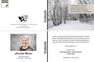 Winter, Winterlandschaft, Schnee. Persönliche Trauerdankeskarten nach Trauerfall, Beerdigung und Todesfall