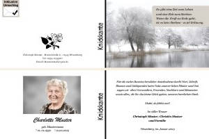 Winter, Winterlandschaft, Schnee. Persönliche Trauerdankeskarten nach Trauerfall, Beerdigung und Todesfall