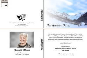Winter, Winterlandschaft, Schnee. Persönliche Trauerdankeskarten nach Trauerfall, Beerdigung und Todesfall