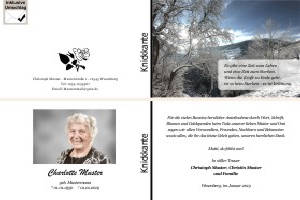 Winter, Winterlandschaft, Schnee. Persönliche Trauerdankeskarten nach Trauerfall, Beerdigung und Todesfall